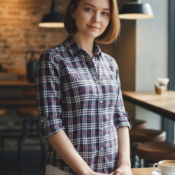 J. Crew Womens Lightweight Perfect Button Up Red White Blue Plaid Shirt - Picture 4 of 6